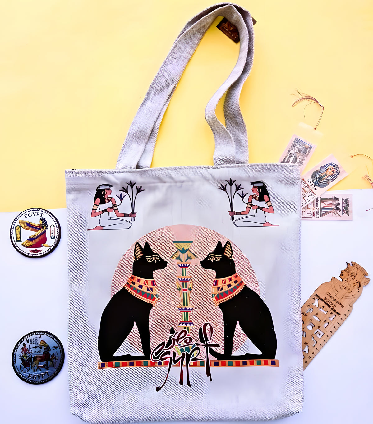 Ancient Egyptian Goddess Bastet Handmade Tote Bag