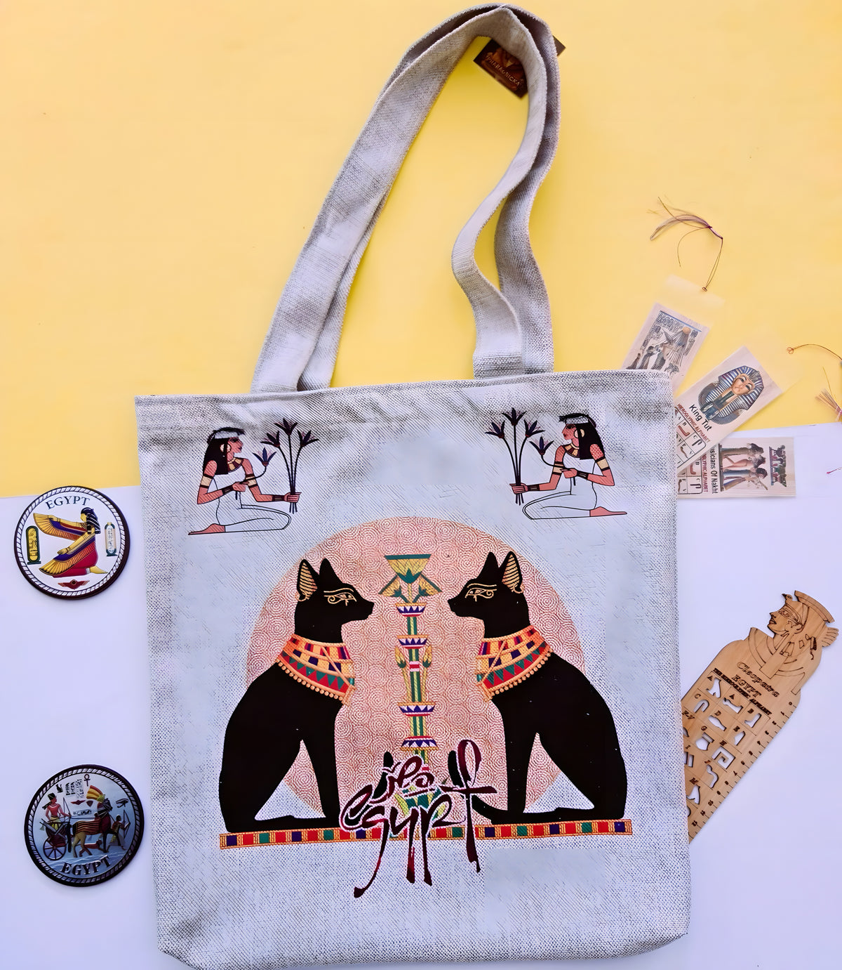 Ancient Egyptian Goddess Bastet Handmade Tote Bag