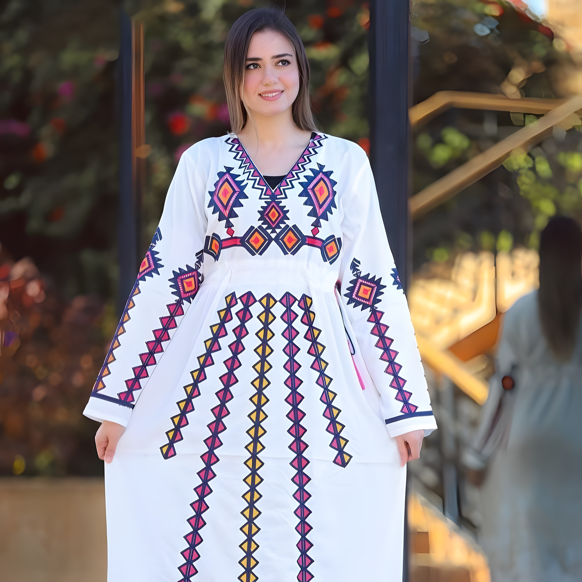 White Embroidered Caftan Dress, Egyptian Cotton