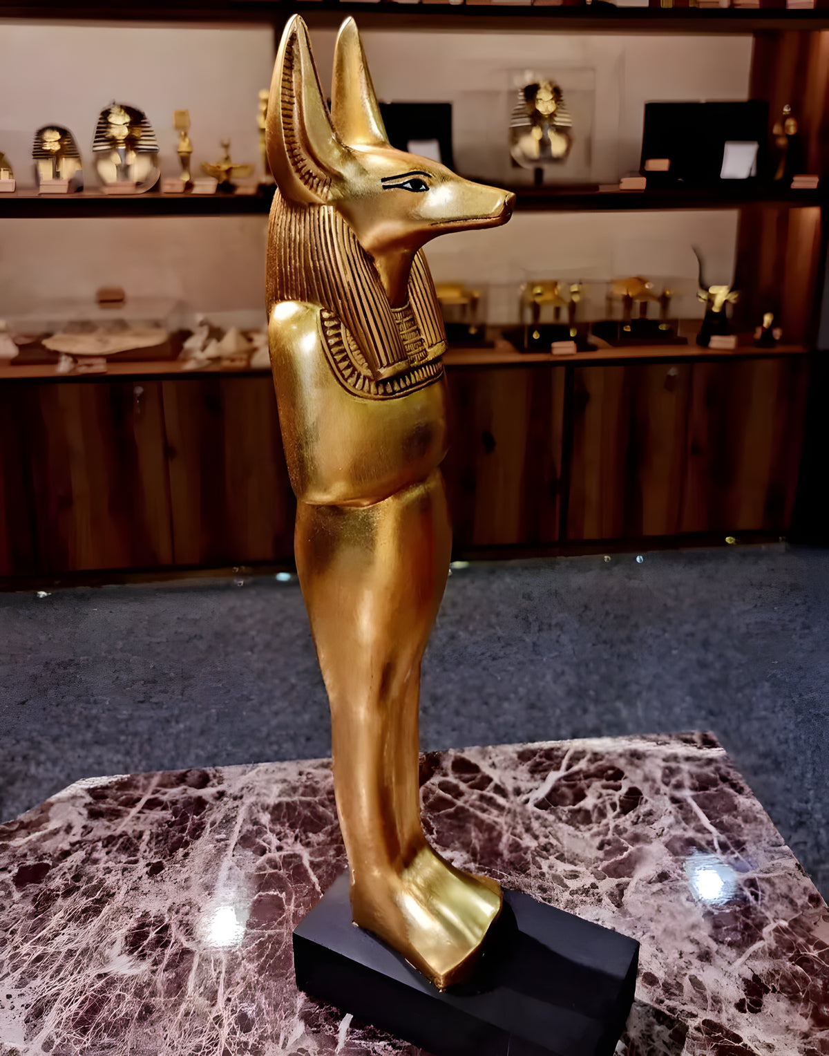 Close-up of Anubis statue jackal head detail