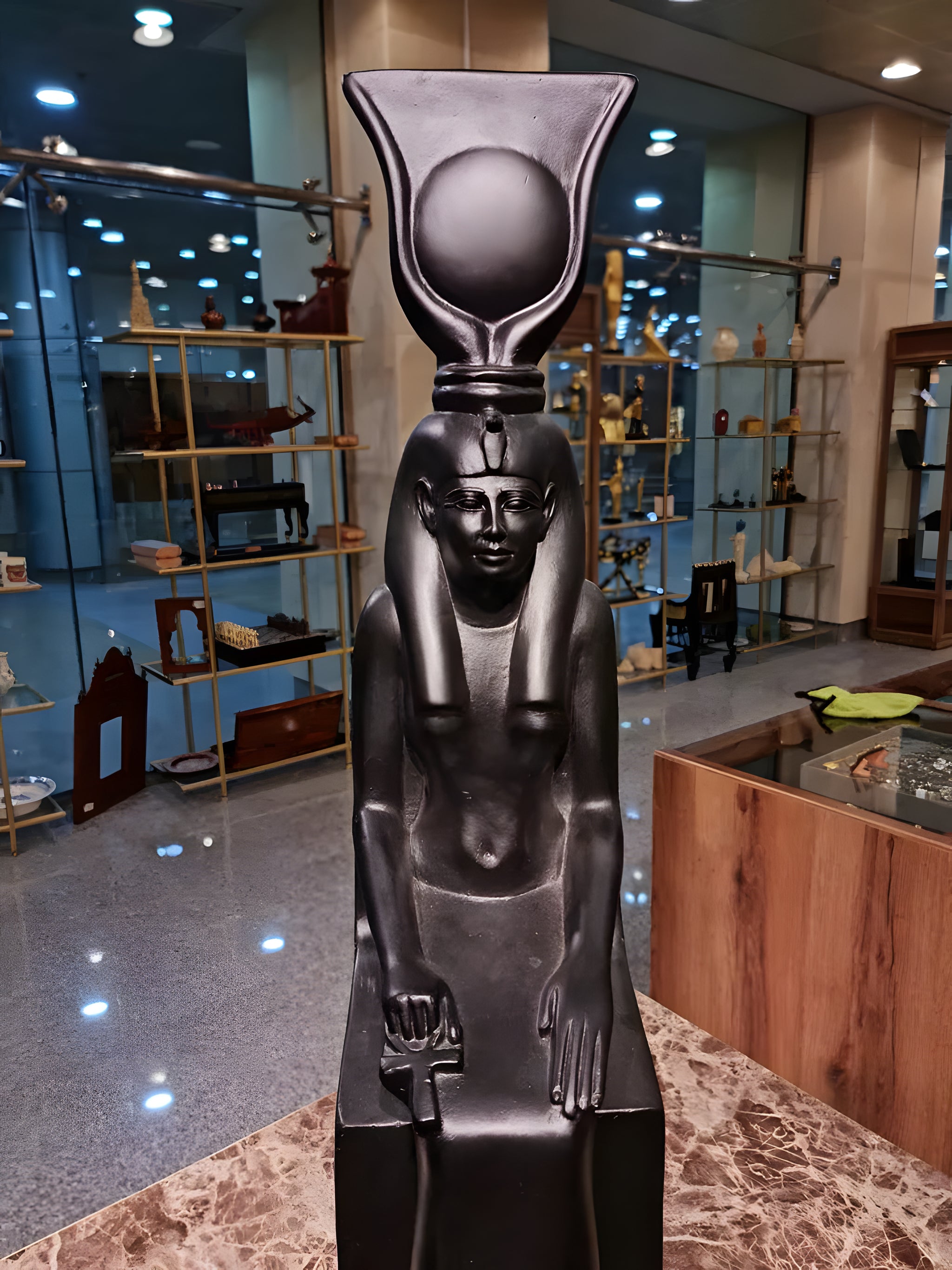Front view of Isis statue museum reproduction