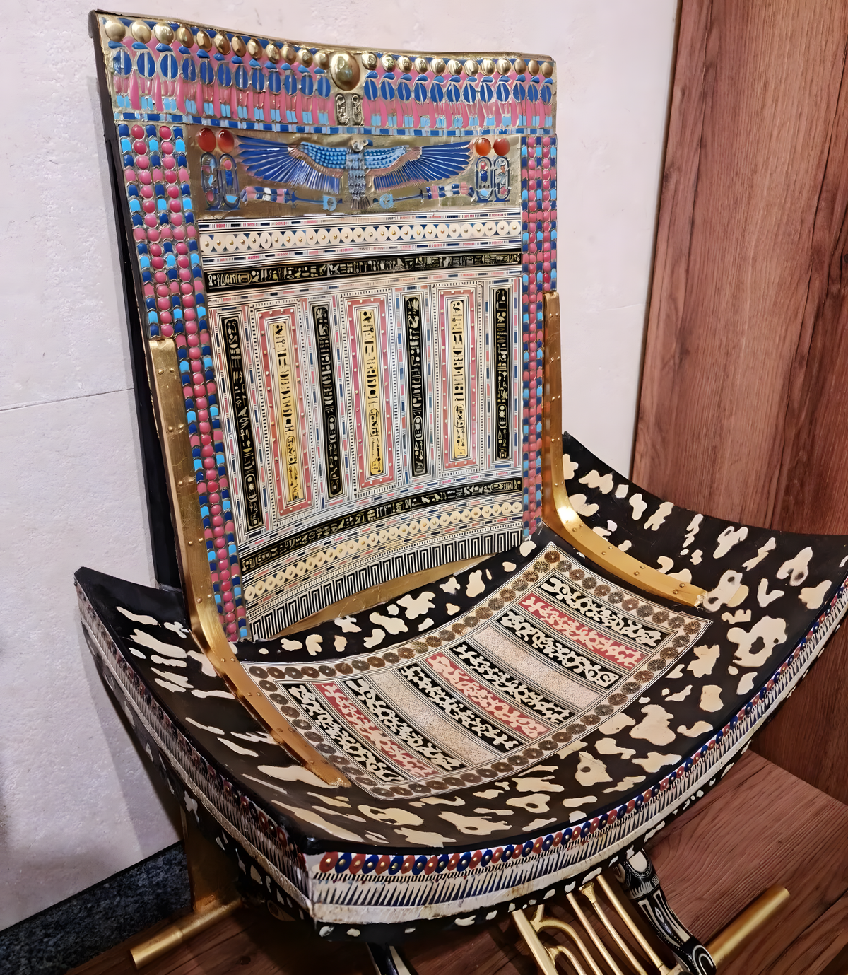 Close-up of inlay detail on ceremonial throne replica