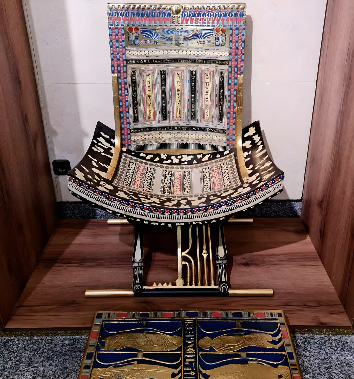 Side view of Tutankhamun ceremonial throne replica