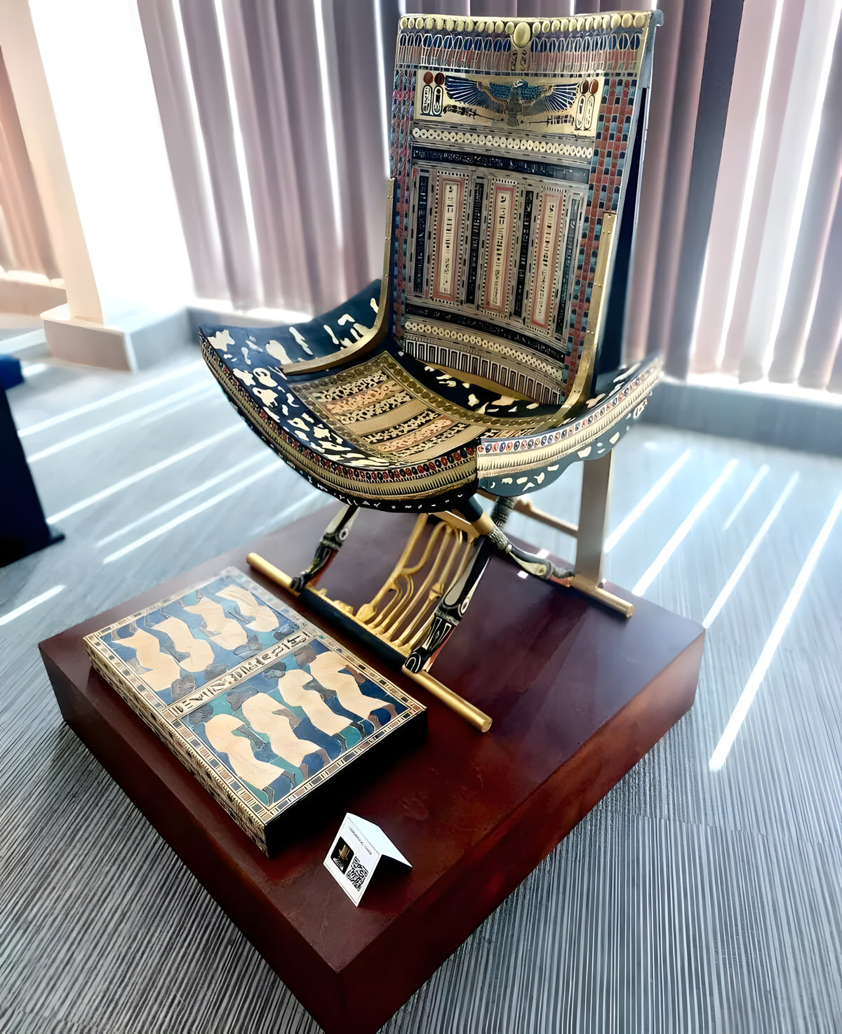 Museum reproduction of Tutankhamun ceremonial throne, handmade in Egypt