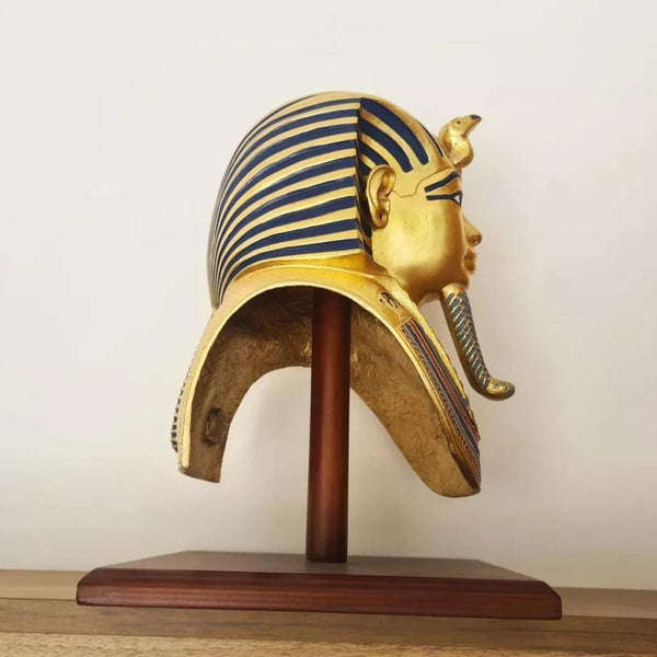 Large Sized Replica of King Tutankhamun's Iconic Golden Mask on a Wooden base