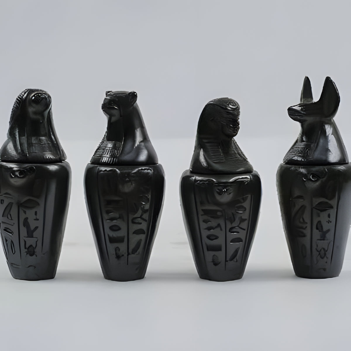 Handcrafted Canopic Jars Set – Egyptian Black Stone