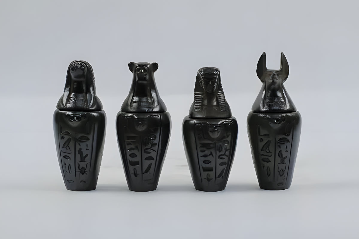 Handcrafted Canopic Jars Set – Egyptian Black Stone