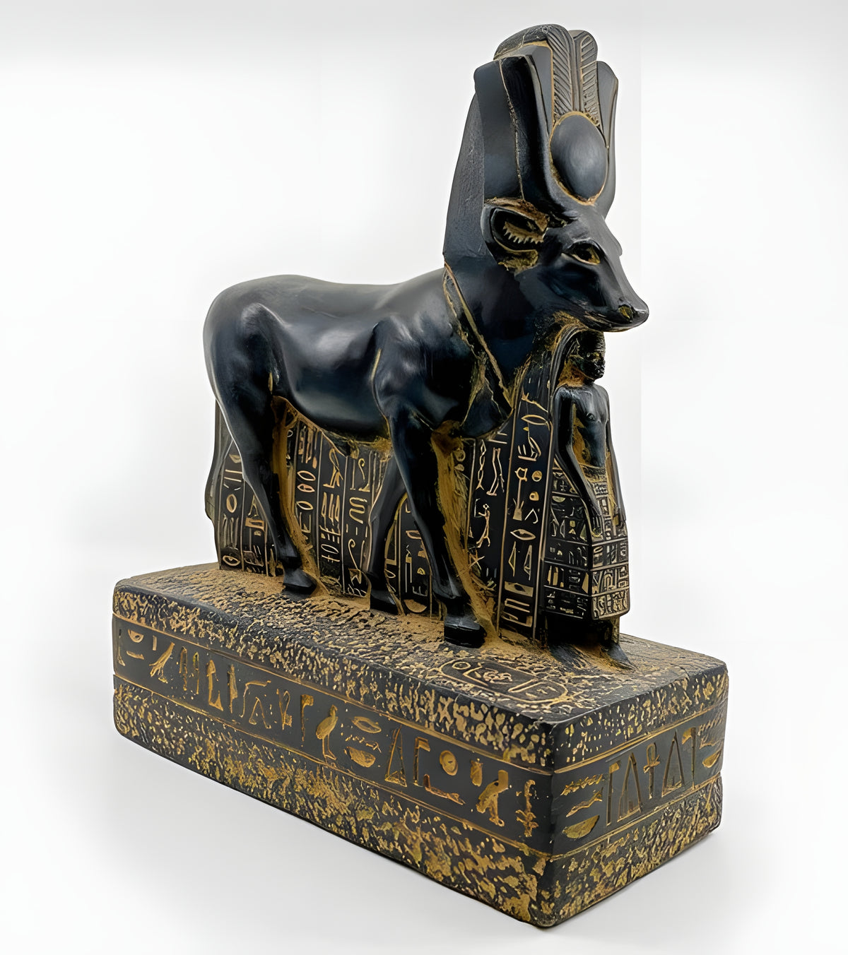 Close-up of Hathor statue facial and horn detail