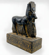 Close-up of Hathor statue facial and horn detail