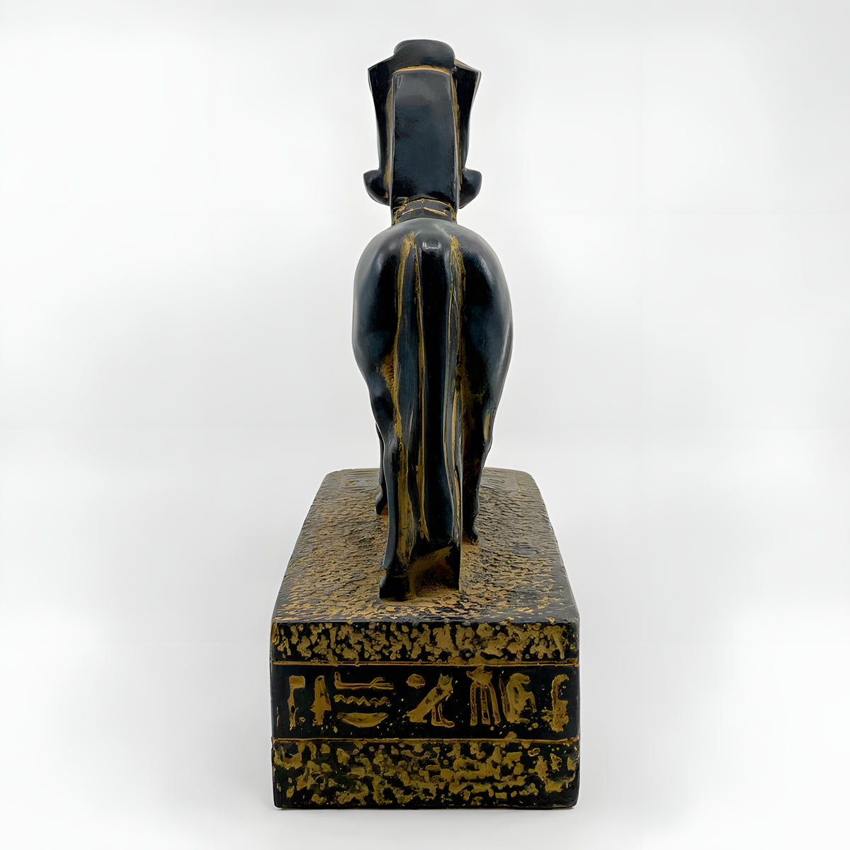 Side view of black basalt Hathor statue replica
