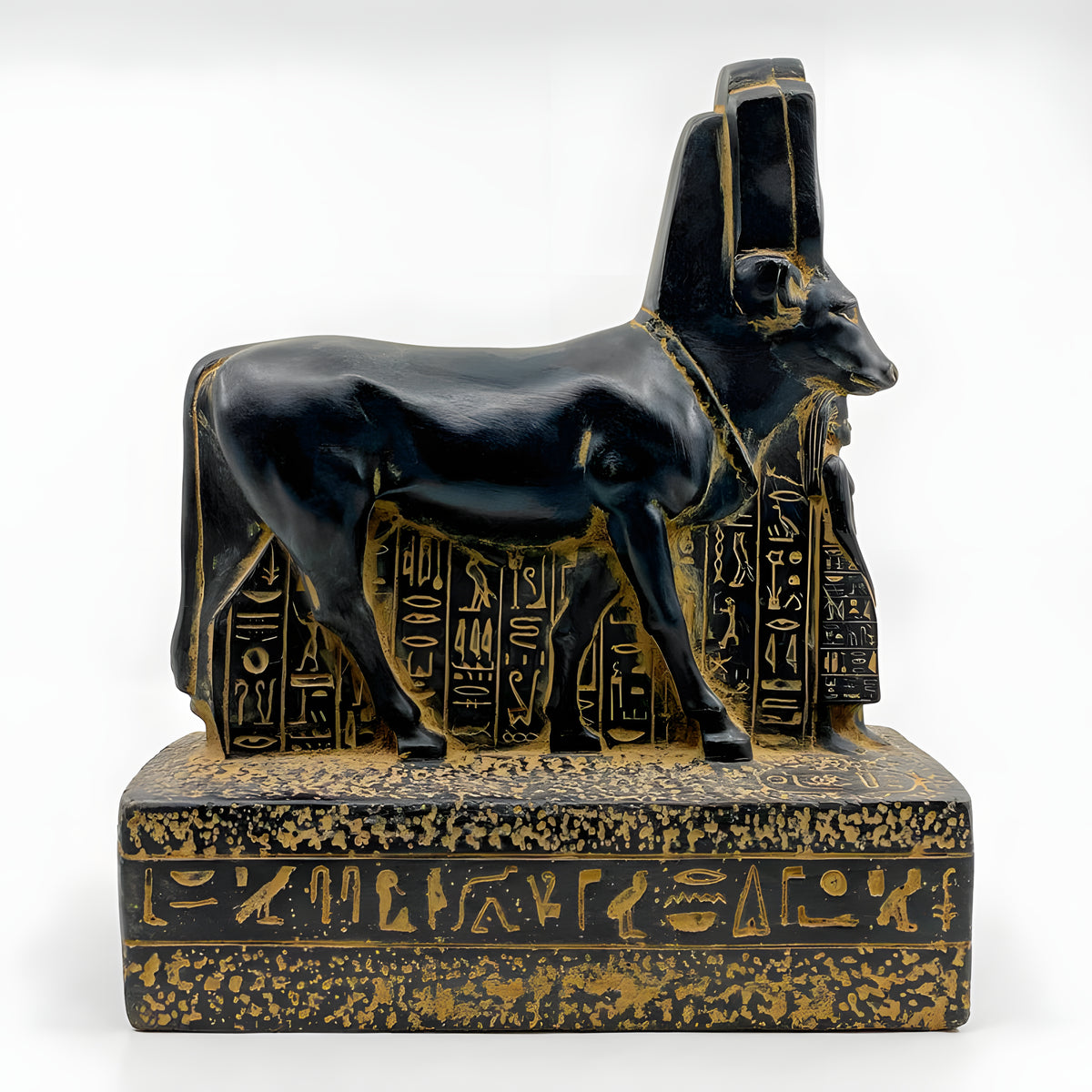 Hathor cow goddess statue, black basalt museum reproduction