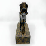 Front view of Hathor cow goddess museum reproduction