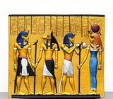 Anubis and Goddess Hathor Egyptian museum reproduction stone wall relief, front view