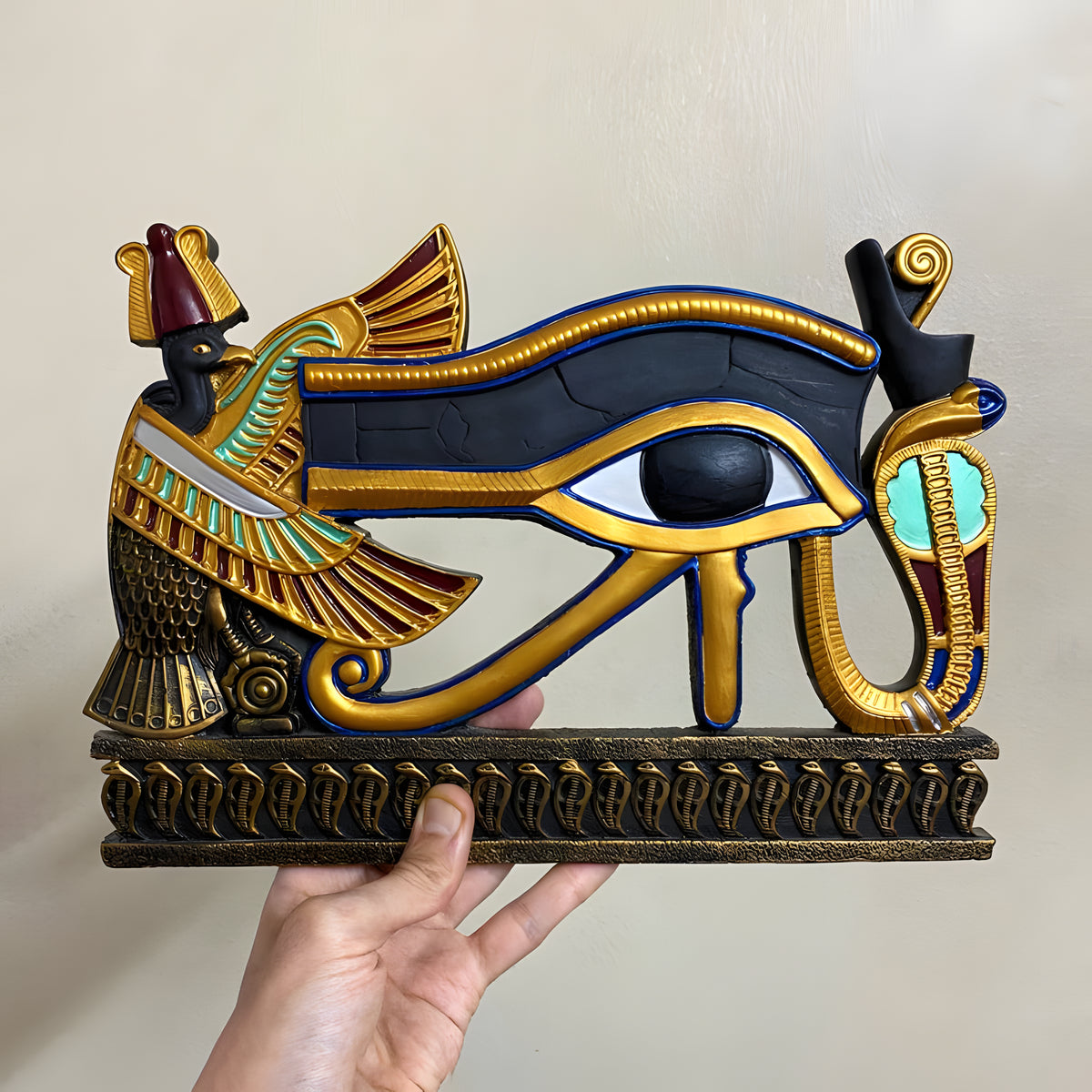 Eye of Horus wall sculpture replica, handmade museum reproduction