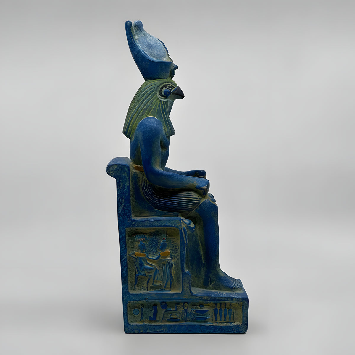 Horus statue seated on throne replica, hand-carved stone museum reproduction
