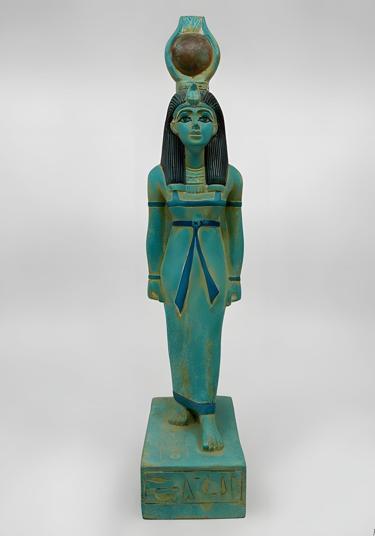 Hathor statue replica, green stone hand-carved museum reproduction