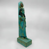 Side view of green stone Hathor statue replica
