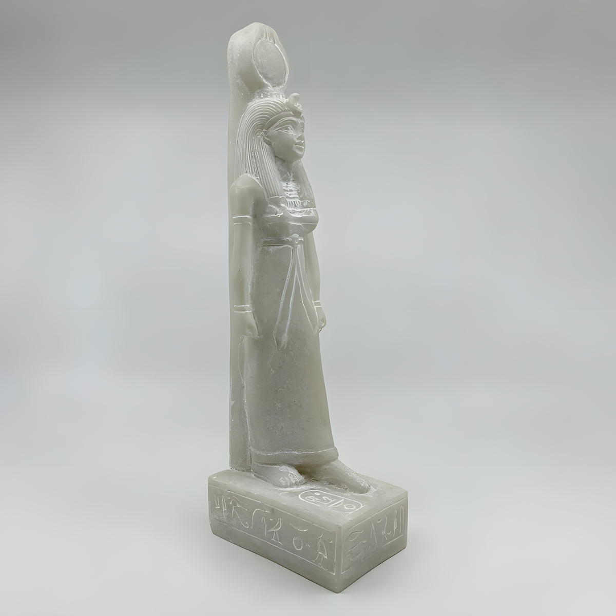 Hathor statue replica, white alabaster hand-carved museum reproduction