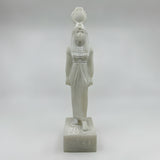 Side view of white alabaster Hathor statue replica