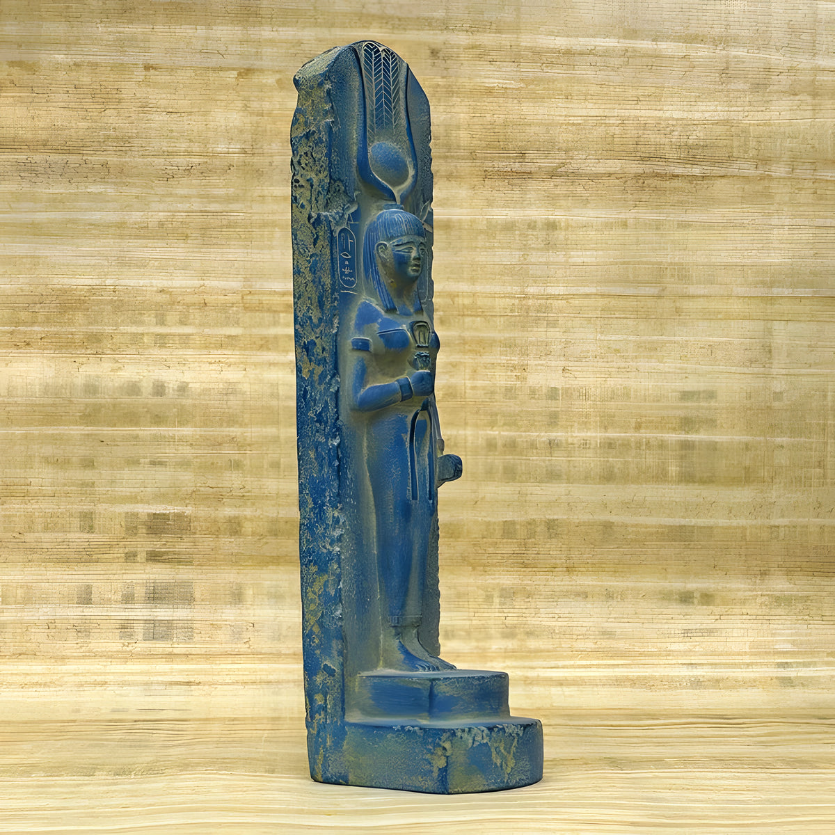 Hathor statue replica, grey stone hand-carved museum reproduction