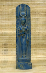 Close-up of Hathor statue detail on grey stone