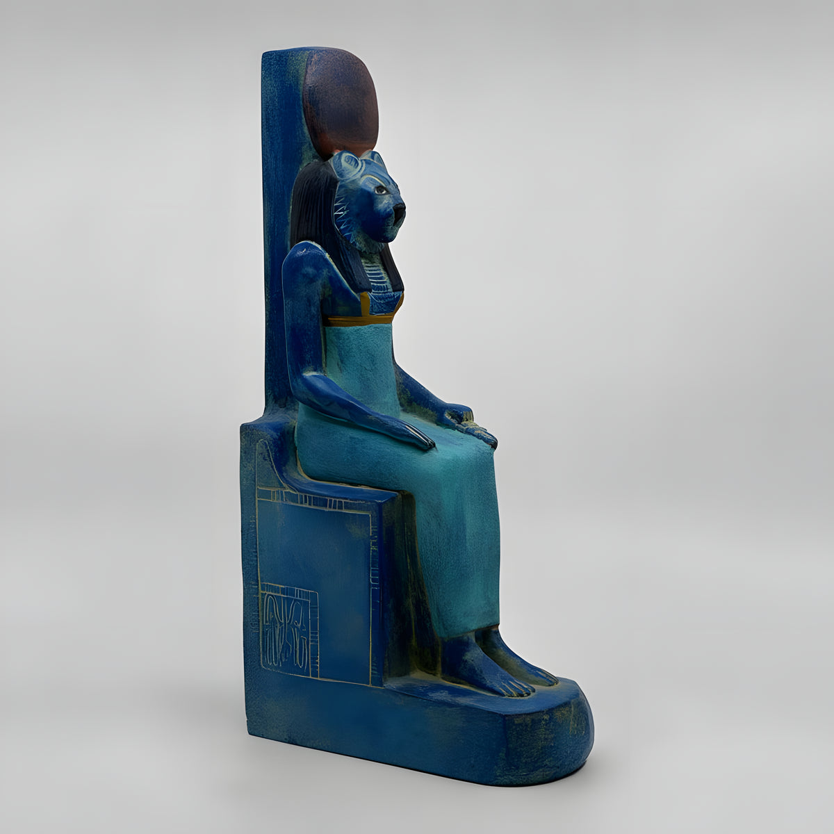 Sekhmet statue seated on throne replica, hand-carved stone museum reproduction