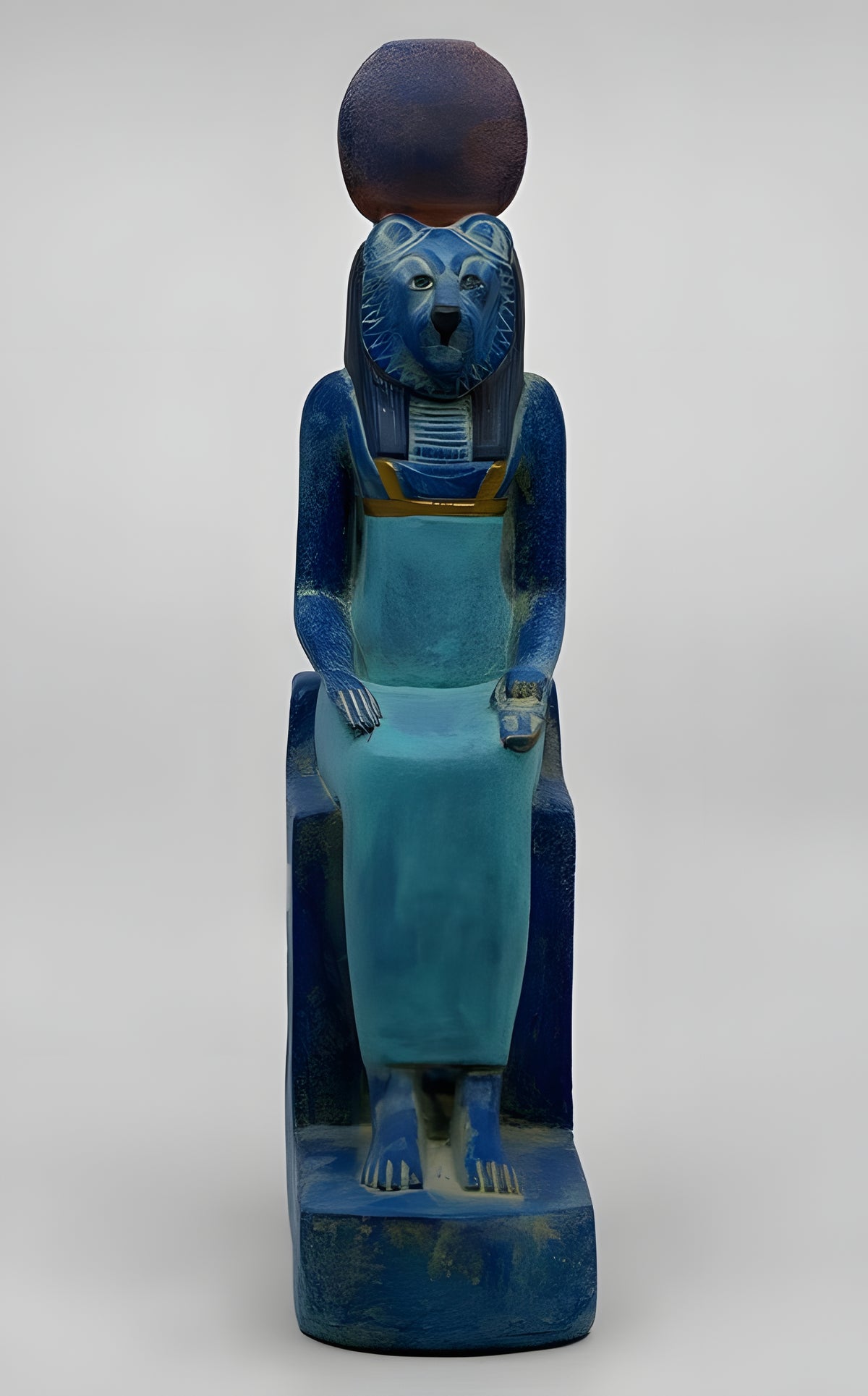 Side view of Sekhmet enthroned statue replica