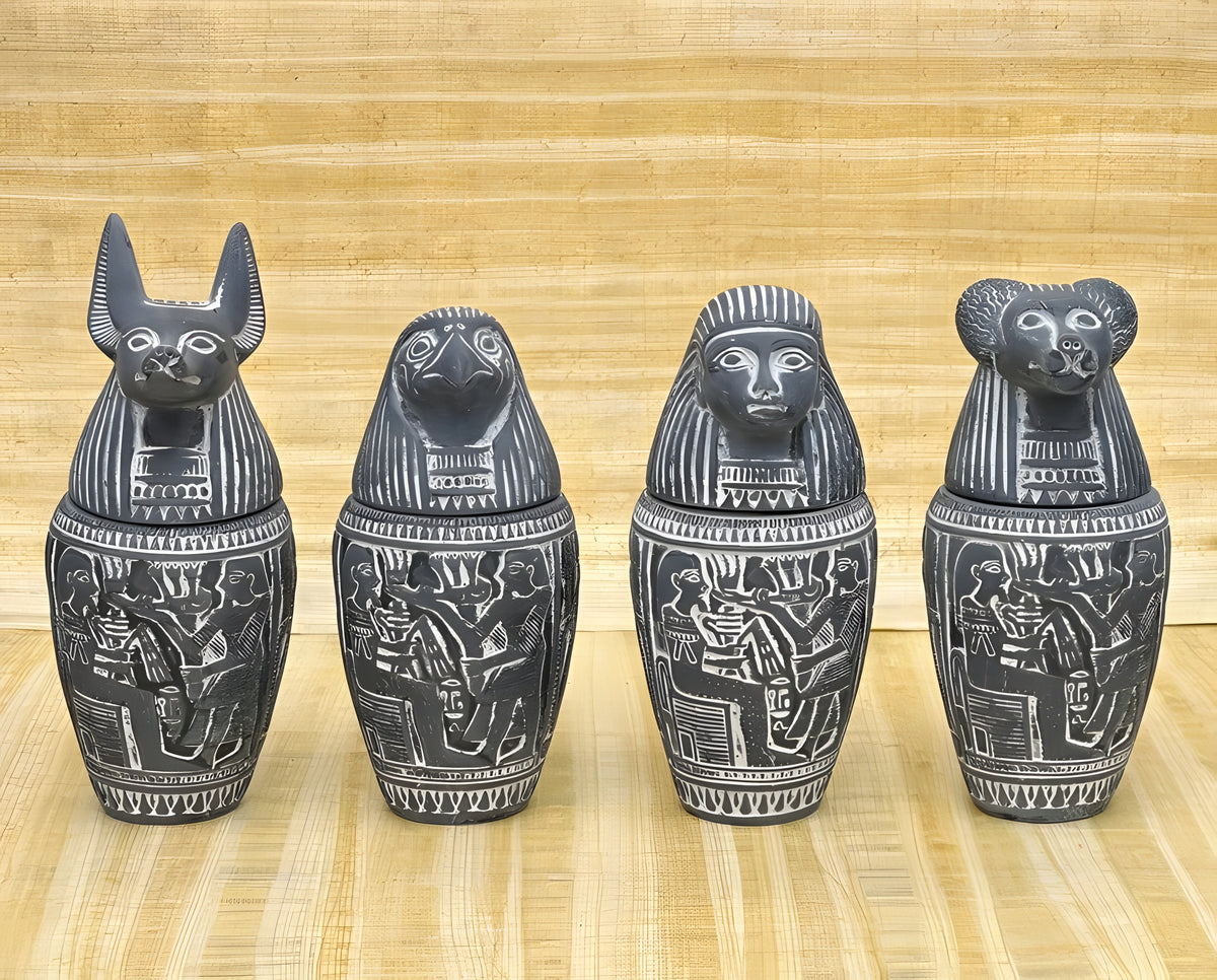 Canopic jars set replica, basalt museum reproduction