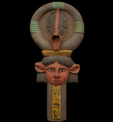 Close-up of decorative detail on Hathor sistrum replica