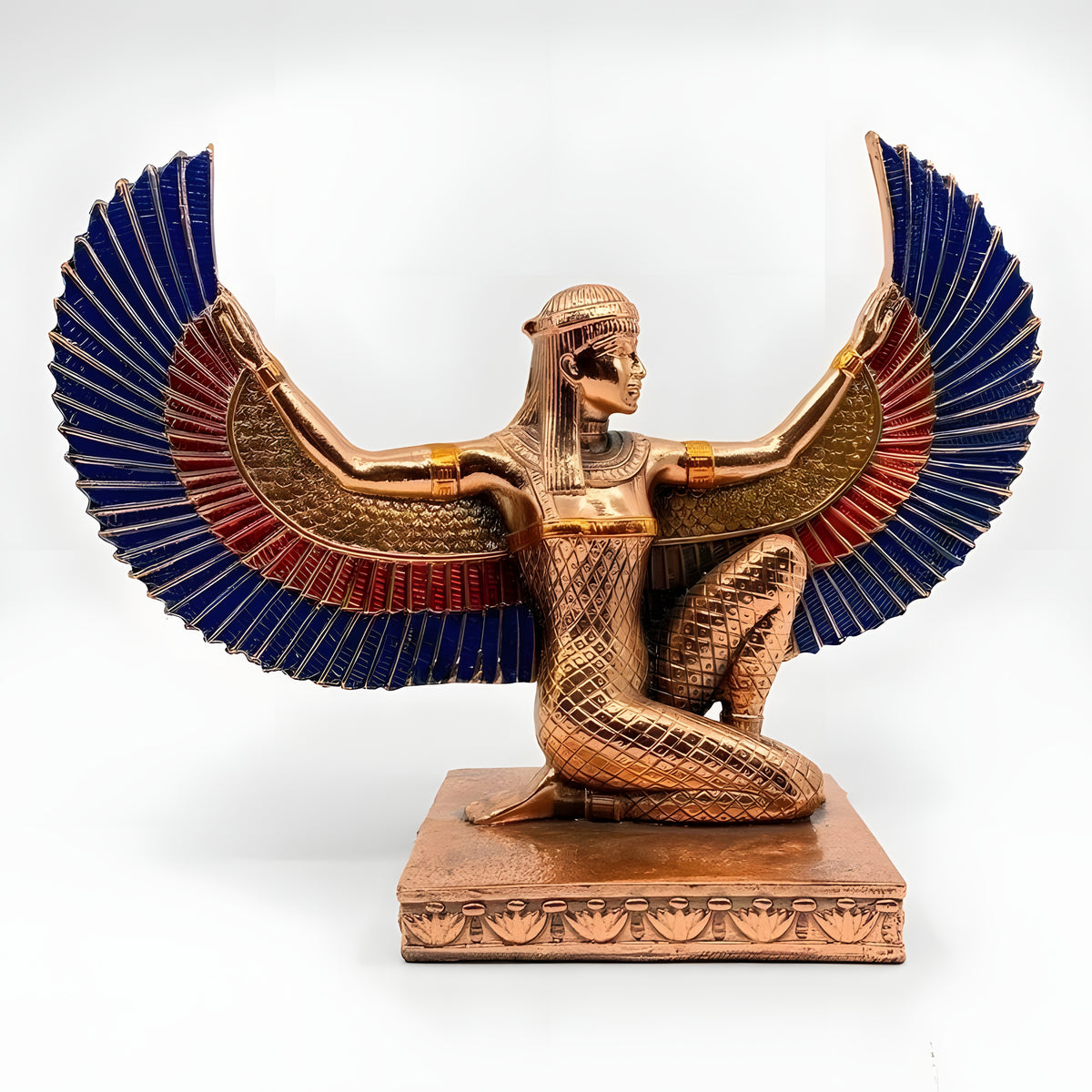 Isis statue replica, copper figurine winged museum reproduction