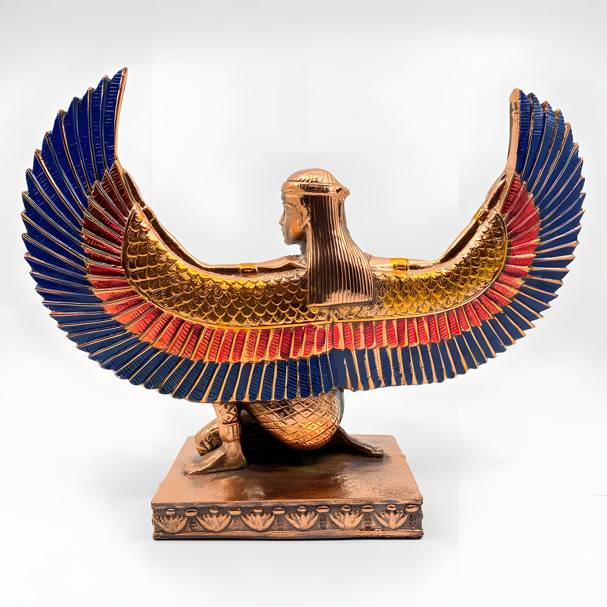 Close-up of copper plating detail on Isis figurine
