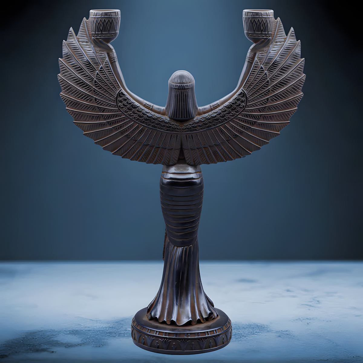 Side view of Isis candle holder statue replica