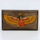 Wooden jewelry box replica, Isis carved design museum reproduction
