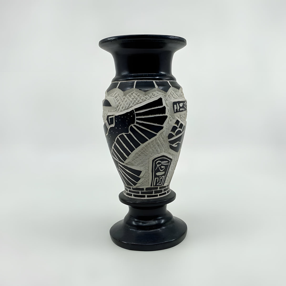 Front view of basalt vase museum reproduction