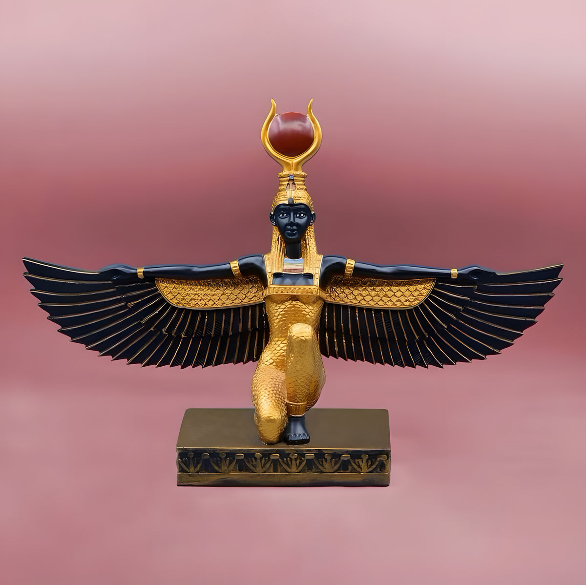 Hathor winged statue replica, hand-carved stone museum reproduction