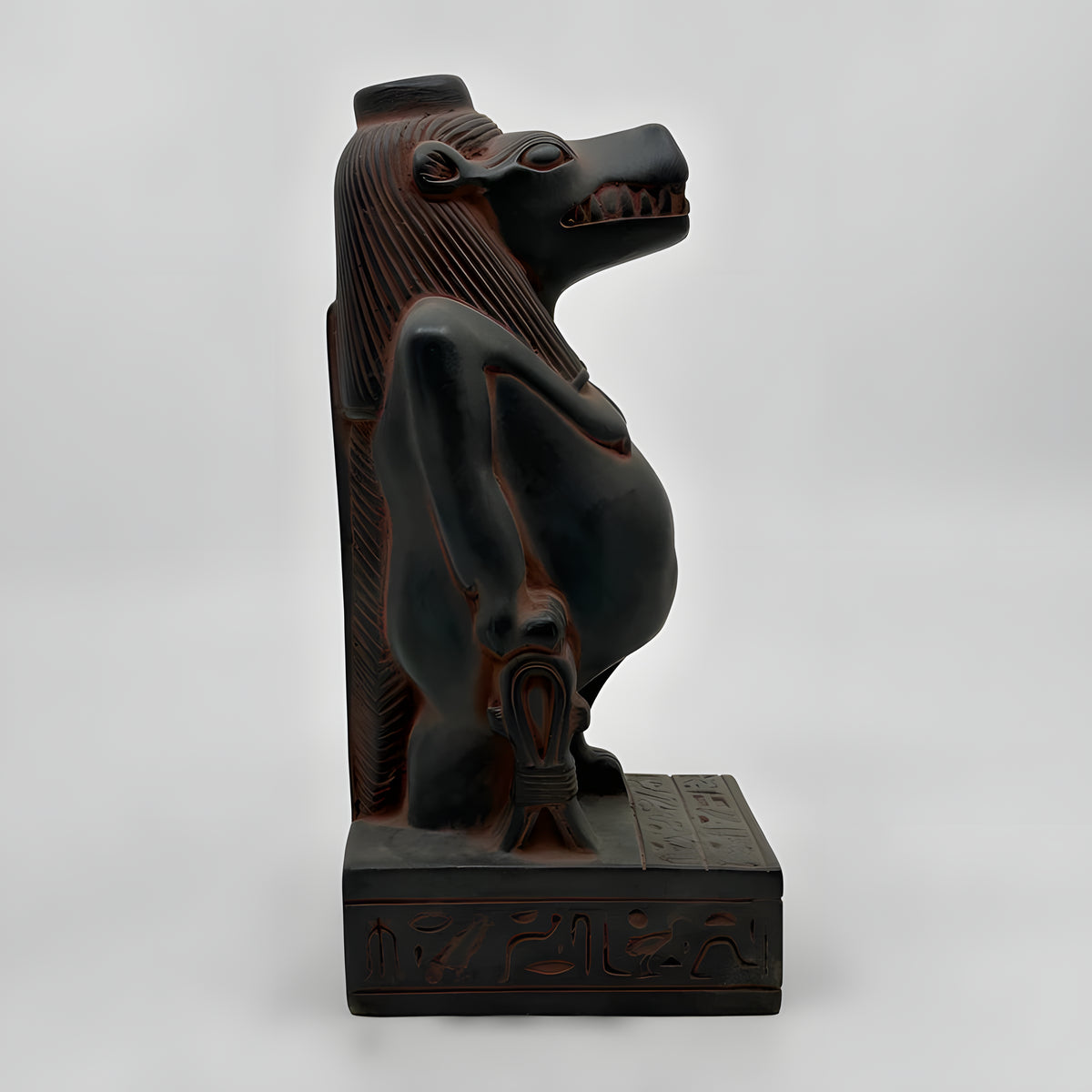 Close-up of hippopotamus head detail on Taweret statue