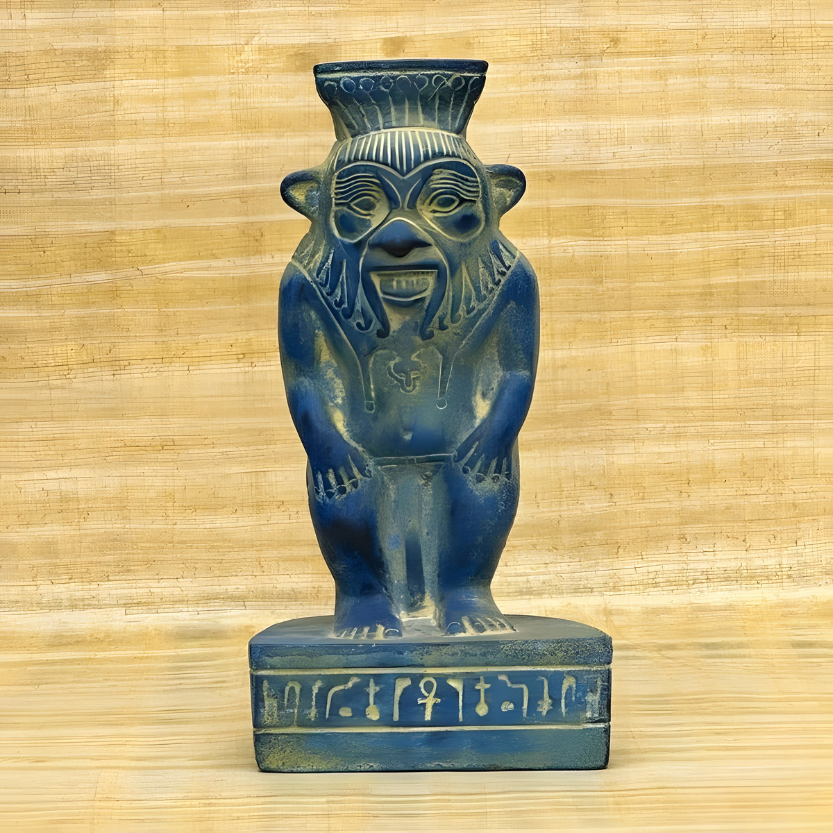 Bes statue replica, blue stone museum reproduction