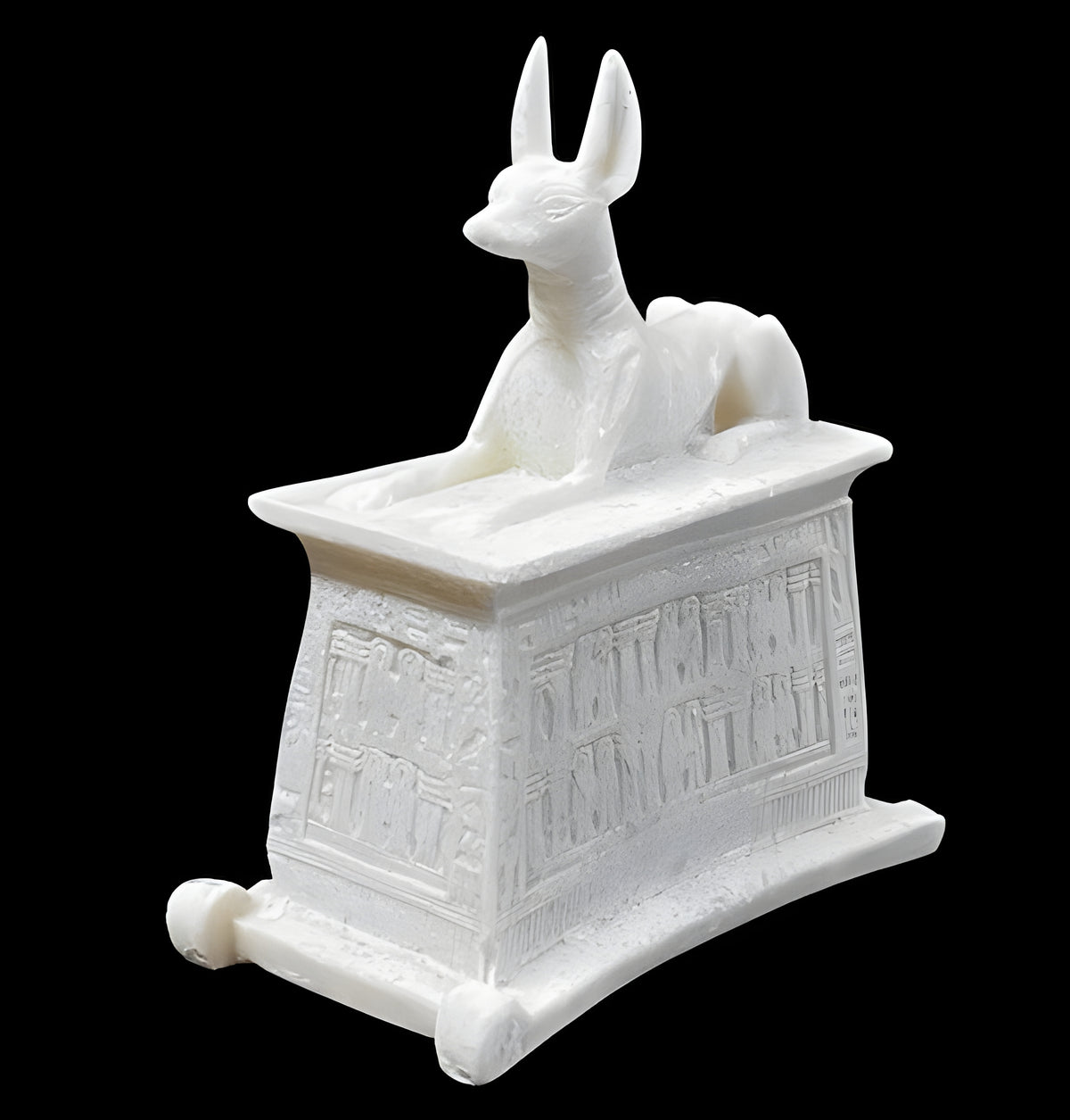 Anubis statue replica, small white alabaster museum reproduction