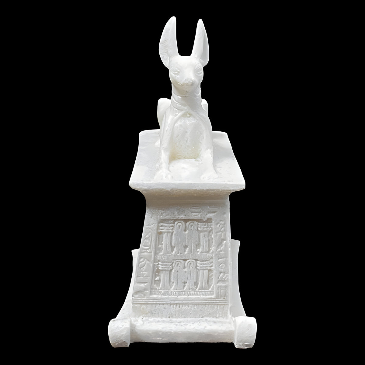 Close-up of jackal head detail on small Anubis statue