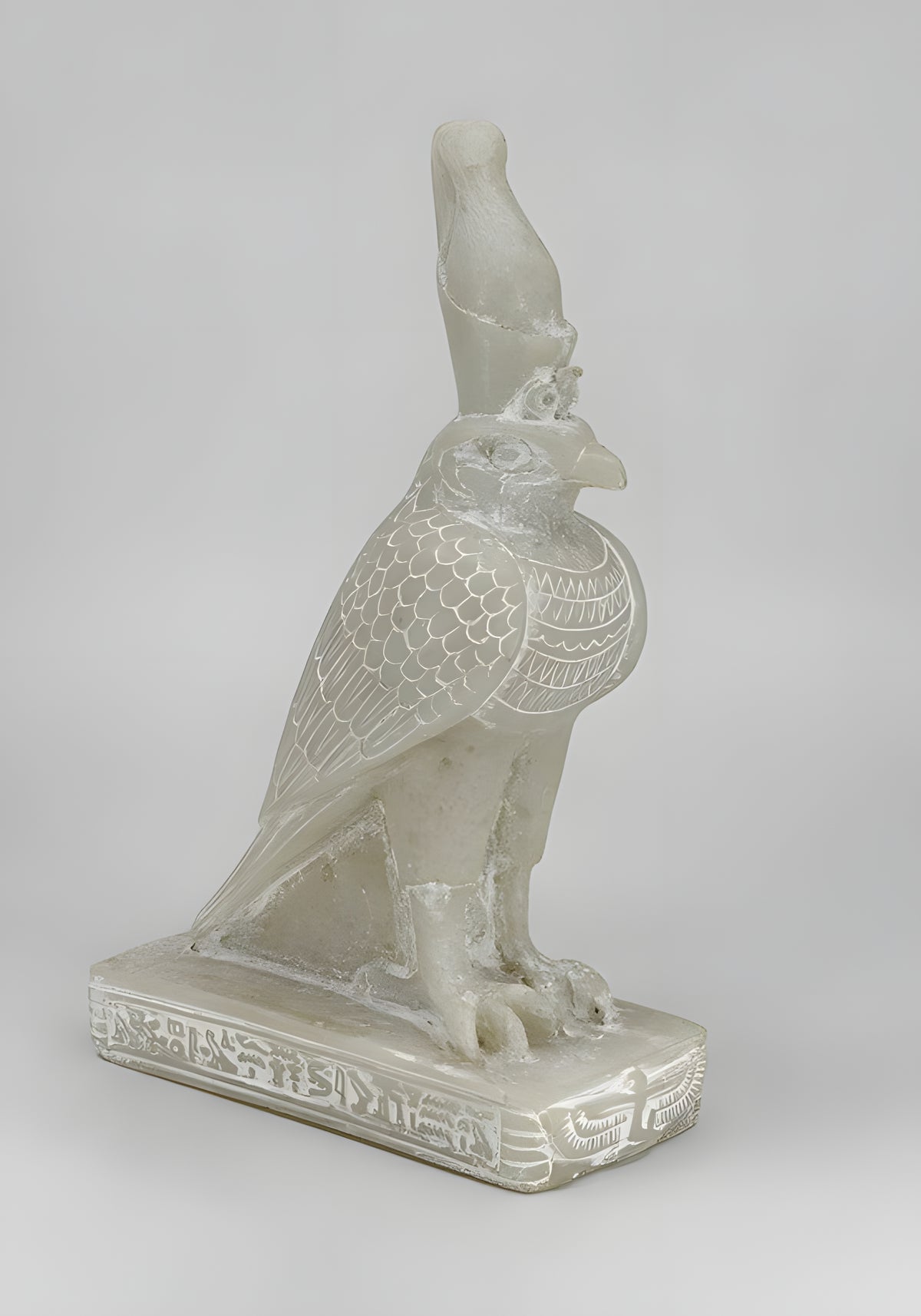 Close-up of falcon detail on Horus alabaster statue
