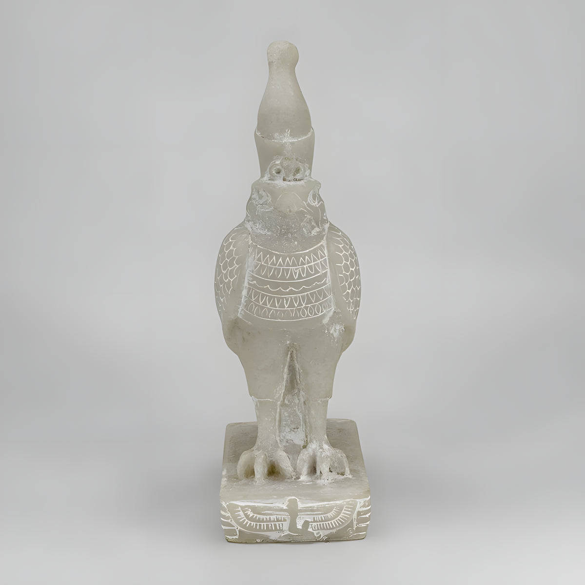 Horus falcon statue with Isis, alabaster museum reproduction