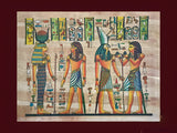 Egyptian museum reproduction papyrus painting depicting gods and goddesses, detail close-up
