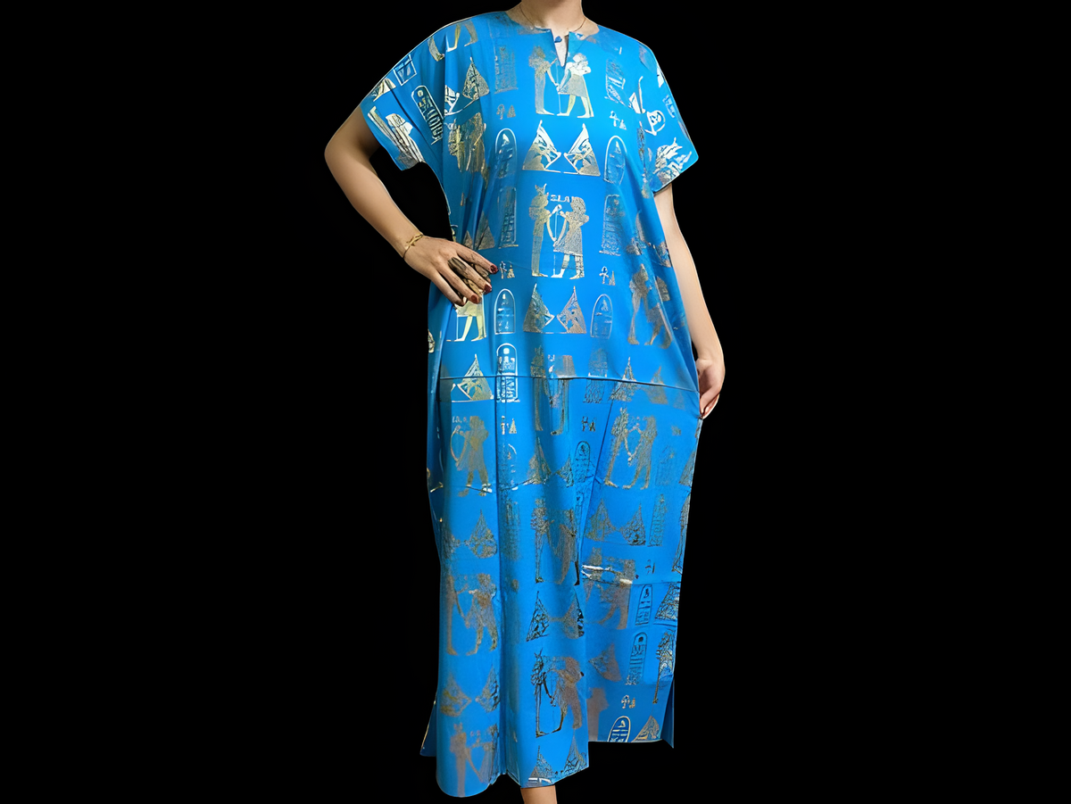 Blue sky goddess Egyptian kaftan, handmade cotton