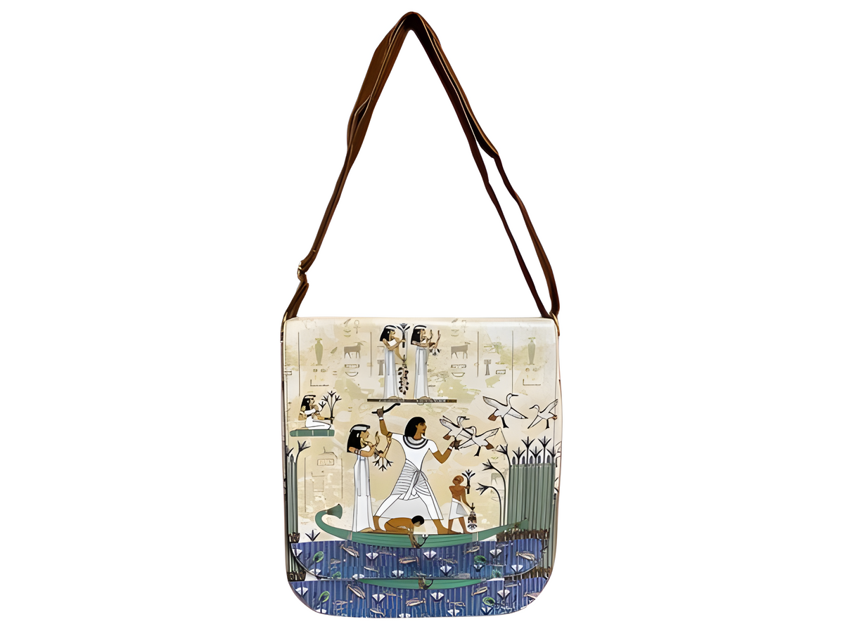 Egyptian leather crossbody bag, Pharaonic design handmade