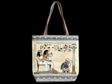 Egyptian leather tote bag, temple scene design handmade