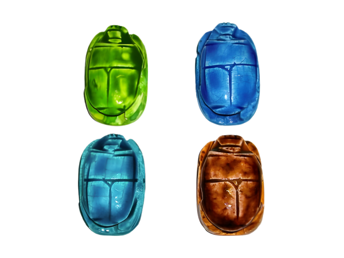 Egyptian scarab beetle amulet set, 8 beads in 4 colors handmade