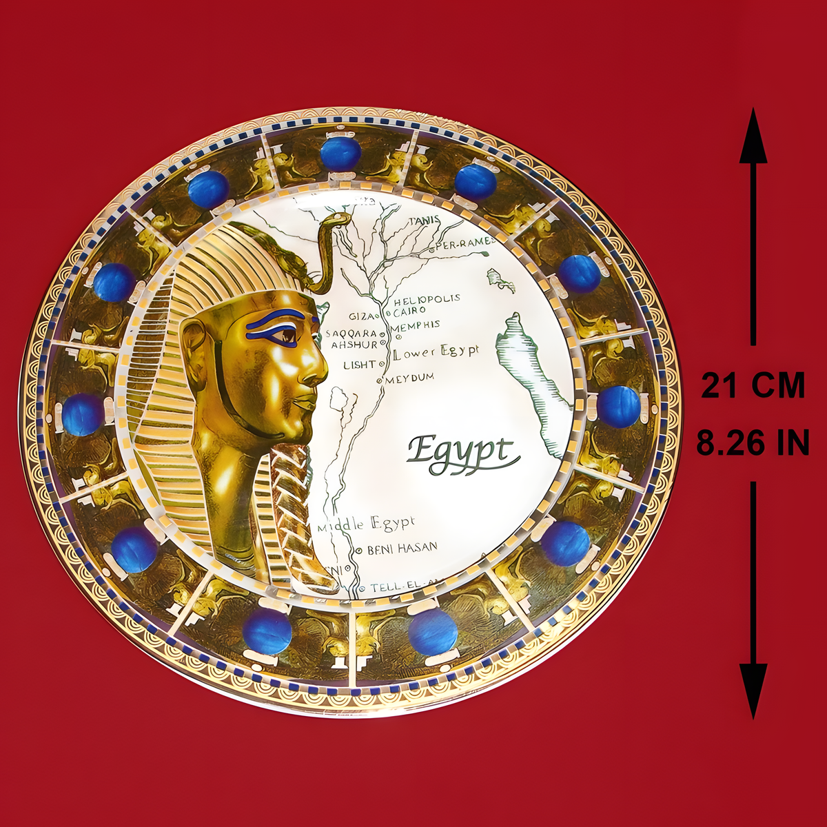 Close-up of Ramesses II painted detail on ceramic plate