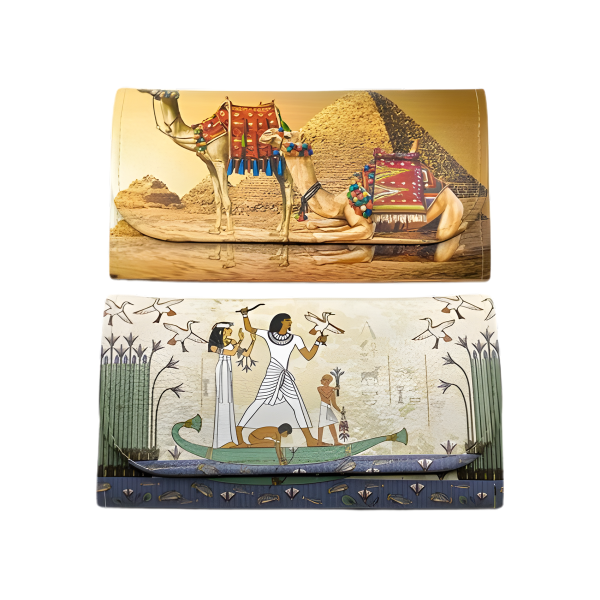 Close-up of Isis and Sphinx artwork on wallet