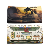 Egyptian leather wallet set, Isis and Sphinx design handmade