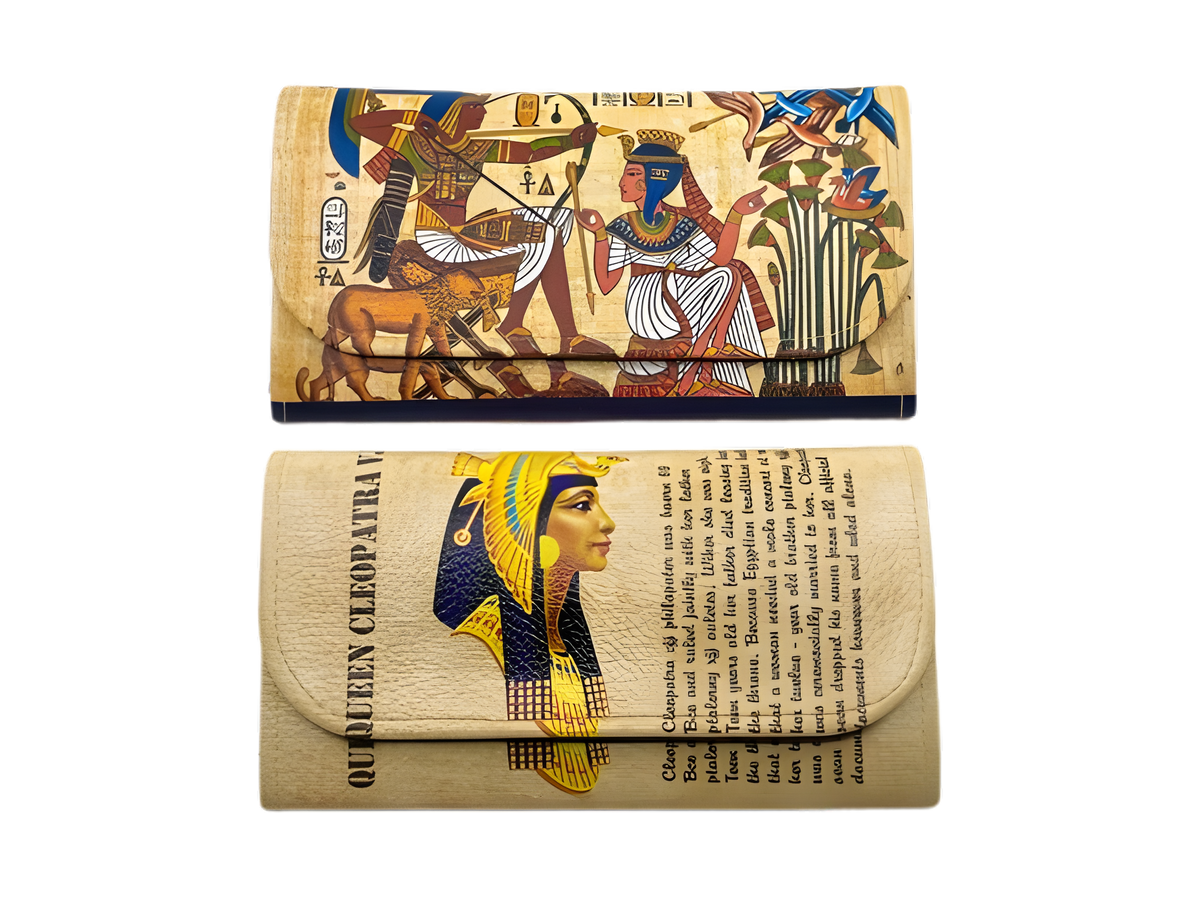 Egyptian leather wallet set, Cleopatra King Tut Ankhesenamun design handmade